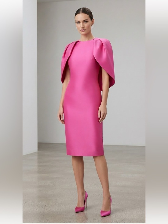 Badgley Mischka Dresses & Skirts - Badgley Mischka Fuchsia Cape-Sleeve Midi Sheath Dress